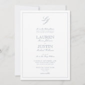 Classic Dusty Blue Calligraphy Monogram Wedding Einladung (Vorderseite)