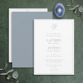 Classic Dusty Blue Calligraphy Monogram Wedding Einladung