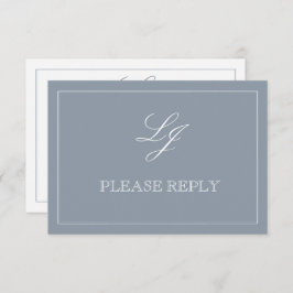 Classic Dusty Blue Calligraphy Monogramm Keine Mah RSVP Karte