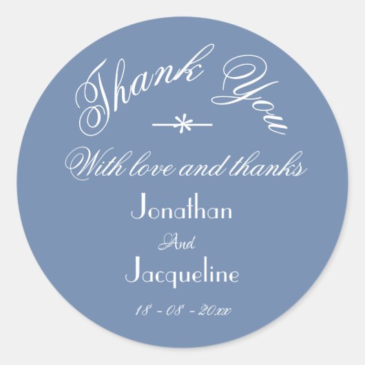 Classic Dusty Blue Danke Individuellen Namens Wedd Runder Aufkleber (Vorderseite)