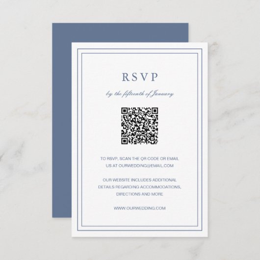 Classic Dusty Blue Elegante Wedding RSVP Karte (Vorne/Hinten)