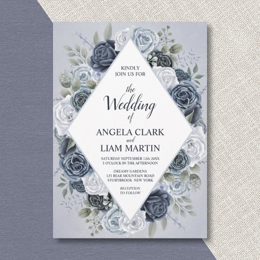 Classic Dusty Blue Floral Geometric Einladung