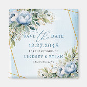 Classic Dusty Blue Floral Gold Frame Save the Date Magnet (Vorne)