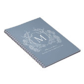 Classic Dusty Blue Floral Wappen Monogram Notebook Notizblock (Rechte Seite)