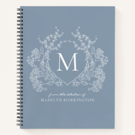 Classic Dusty Blue Floral Wappen Monogramm Rezept Notizblock
