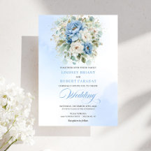 Classic Dusty Blue Floral Watercolor Wedding Invit