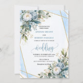 Classic Dusty Blue Gold Peonies Einladung Hochzeit (Vorderseite)