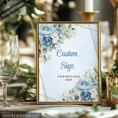 Classic Dusty Blue Greenerity Gold Frame Wedding Poster