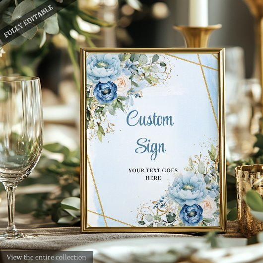 Classic Dusty Blue Greenerity Gold Frame Wedding Poster