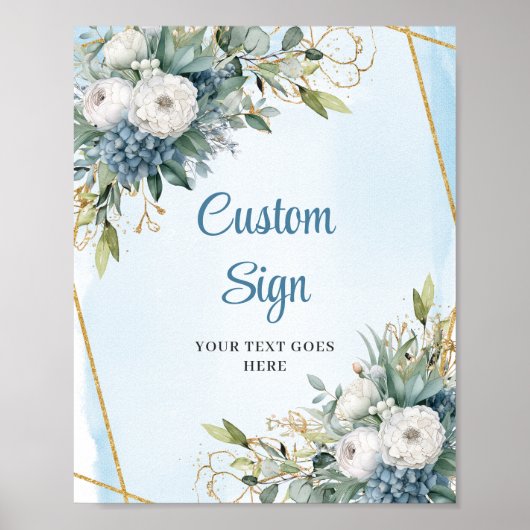 Classic Dusty Blue Greenery Custom Digital Sign Poster (Vorne)