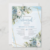 Classic Dusty Blue Greenery Gold Frame Probe Einladung (Vorderseite)