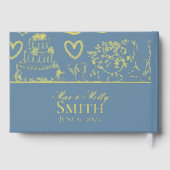 Classic Dusty Blue Hand Drawn Wedding Sketch Art Gästebuch (Rückseite)