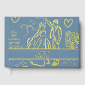 Classic Dusty Blue Hand Drawn Wedding Sketch Art Gästebuch (Vorderseite)