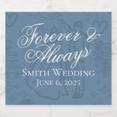 Classic Dusty Blue Hand Drawn Wedding Sketch Art Schaumweinetikett (Einzelnes Label)