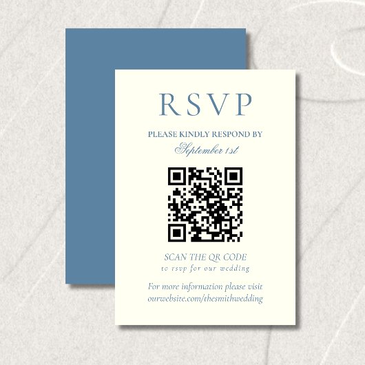Classic Dusty Blue Minimalist Wedding QR Code RSVP Karte