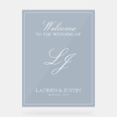 Classic Dusty Blue Modern Monogram Script Willkomm Acrylschild (Vorderseite)