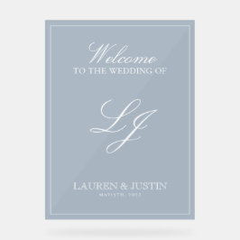 Classic Dusty Blue Modern Monogram Script Willkomm Acrylschild