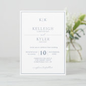 Classic Dusty Blue Monogram Foto Wedding Einladung (Stehend Vorderseite)