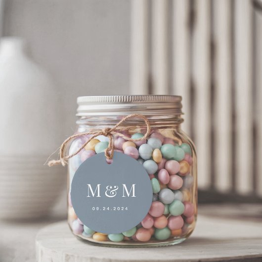 Classic Dusty Blue Monogram Typography Wedding Geschenkanhänger