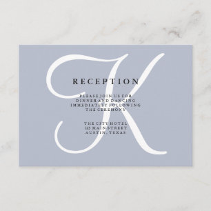 Classic Dusty Blue Monogram Wedding Reception Begleitkarte