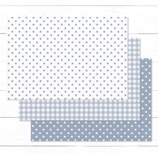 Classic Dusty Blue Polka Dots Gingham Pattern Mix Geschenkpapier Set