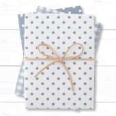 Classic Dusty Blue Polka Dots Gingham Pattern Mix Geschenkpapier Set