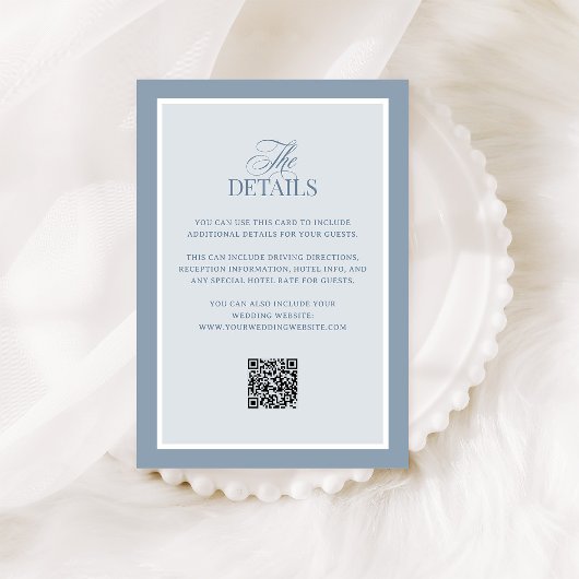 Classic Dusty Blue | QR Code Wedding Guest Details Begleitkarte