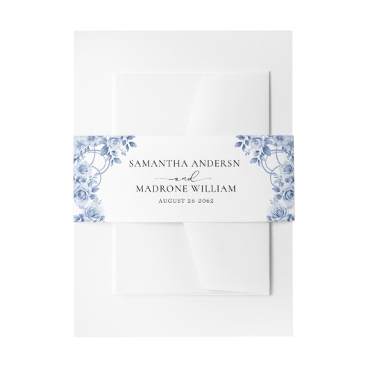 Classic Dusty Blue Rose Floral Wedding  Einladungsbanderole (Vorderseite Beispiel)