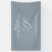 Classic Dusty Blue Script Moderne Monogram Willkom Banner (Vertikal)