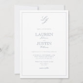 Classic Dusty Blue Script Monogram Foto Wedding Einladung (Vorderseite)