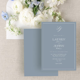Classic Dusty Blue Script Monogram Wedding Einladung
