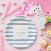 Classic Dusty Blue Stripe Imitate Goldmedaille Hoc Pappteller (Party)