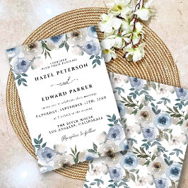 Classic Dusty Blue Watercolor Floral Wedding Einladung