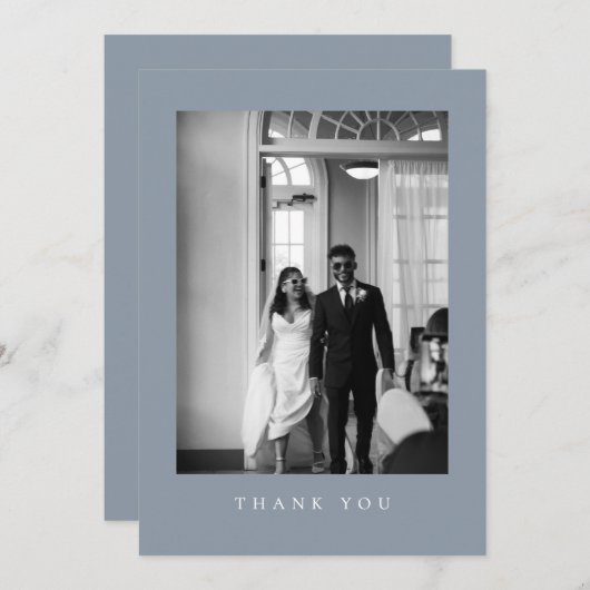 Classic Dusty Blue Wedding Foto Danke Card (Vorne/Hinten)