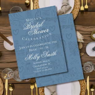 Classic Dusty Blue Wedding Sketch Brautparty Einladung