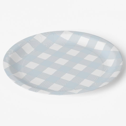 Classic Dusty Blue & White Gingham Karo Pappteller (Schrägansicht)