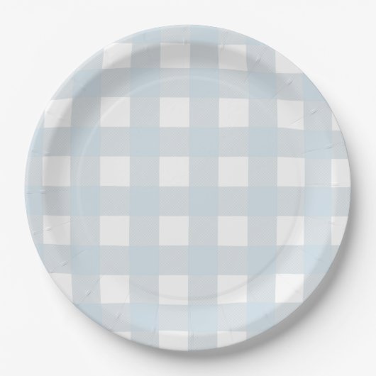 Classic Dusty Blue & White Gingham Karo Pappteller (Vorderseite)