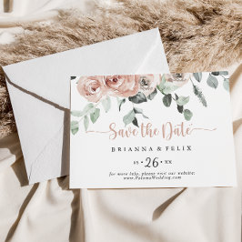 Classic Dusty Pink Floral Horizontal Wedding Save The Date