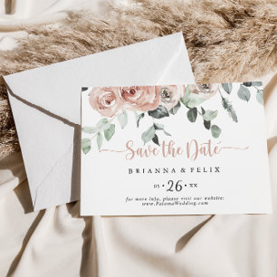 Classic Dusty Pink Floral Horizontal Wedding Save The Date