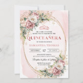 Classic Dusty Pink Flowers Greenery Quinceanera Einladung (Vorderseite)