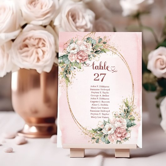 Classic Dusty Pink Flowers Greenery Table Number Tischnummer