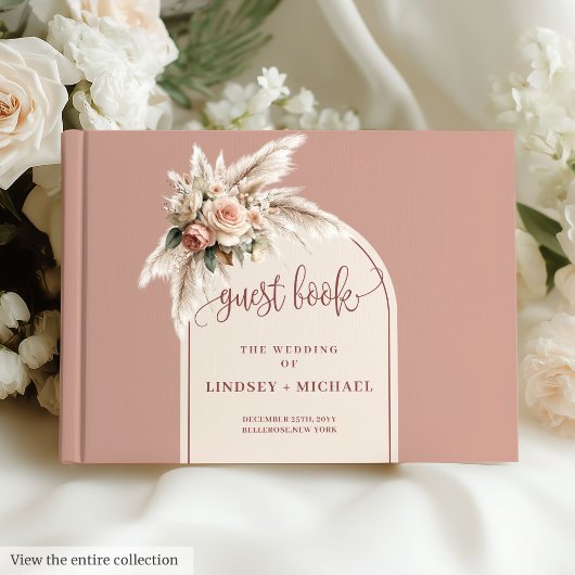 Classic Dusty Pink Pampas Grass Floral Wedding Gästebuch