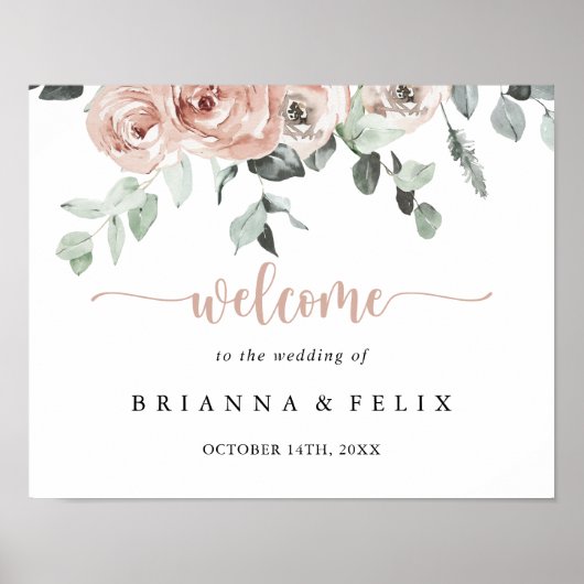 Classic Dusty Pink Rose Bloral Wedding Willkommen Poster (Vorne)