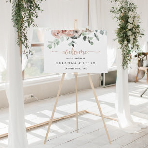 Classic Dusty Pink Rose Bloral Wedding Willkommen Poster