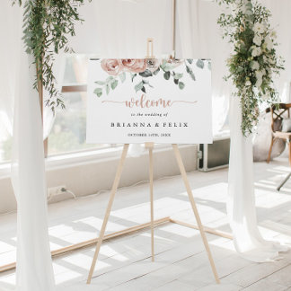 Classic Dusty Pink Rose Bloral Wedding Willkommen Poster