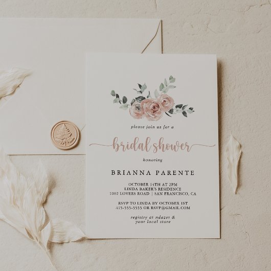 Classic Dusty Pink Rose Brautparty Einladung