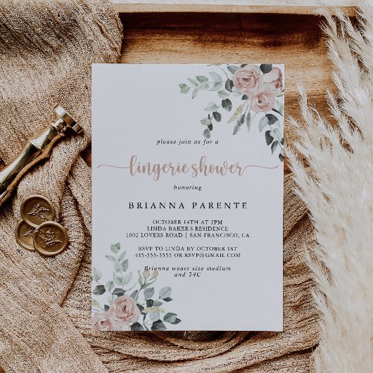 Classic Dusty Pink Rose Bridal Lingerie Dusche Einladung