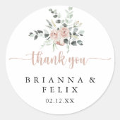 Classic Dusty Pink Rose Danke Gastgeschenk Hochzei Runder Aufkleber (Vorderseite)