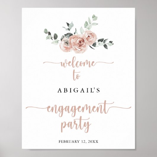 Classic Dusty Pink Rose Engagement Party Willkomme Poster (Vorne)