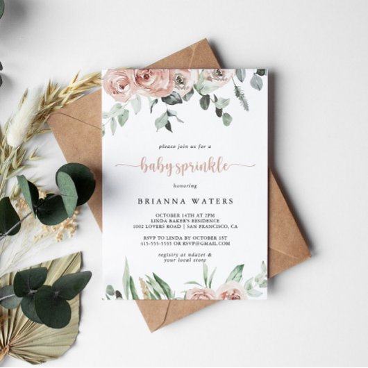 Classic Dusty Pink Rose Floral Baby Sprinkle Einladung